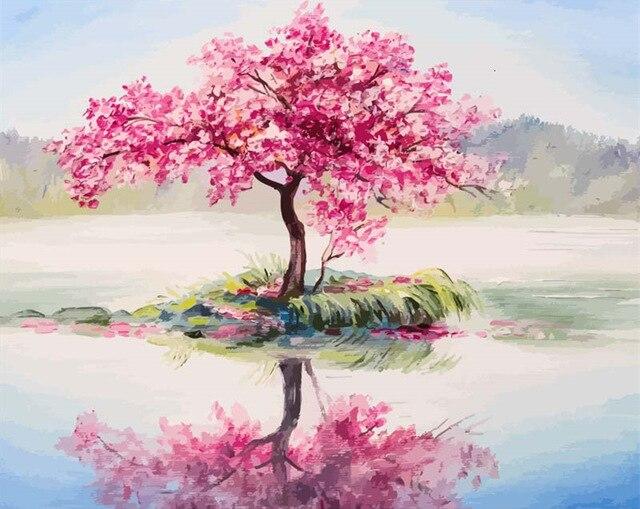 

Cherry Tree on Lake – Paint By Numbers - 40*50CM, 501 Original