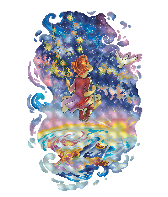 【Xiaobai Brand】Girl On The Swing Full 14CT Pre-stamped Canvas(33*46cm) 77 Colors Cross Stitch
