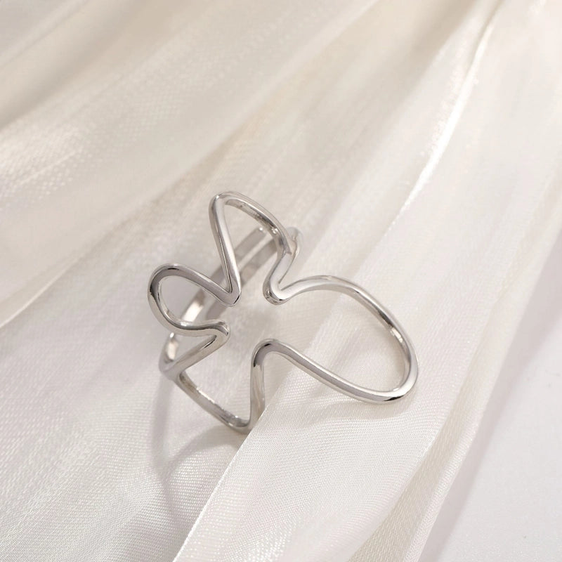 Basic Minimalist Classic Style Irregular Pentagram Lines 304 Stainless Steel Plating Open Rings