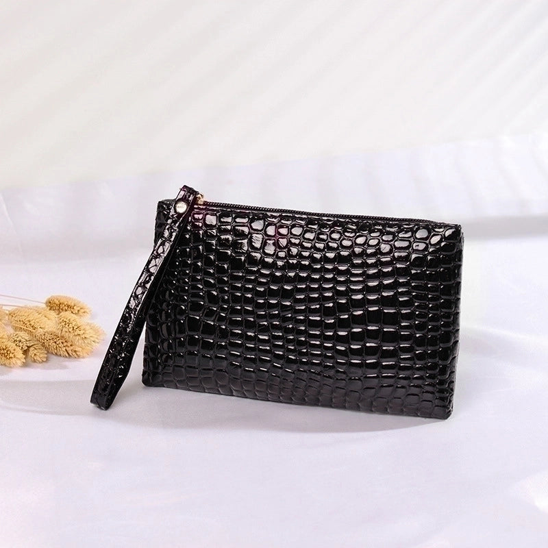 Women’s Mini Summer Pu Leather Solid Color Crocodile Fashion Square Zipper Clutch Bag