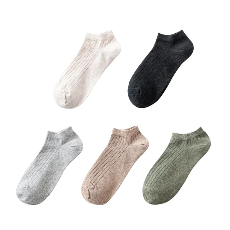 5 Pairs Women Simple Solid Cotton Casual Striped Short Socks for Ladies Breathable Comfortable Soft Trendy Japanese Korea Sox