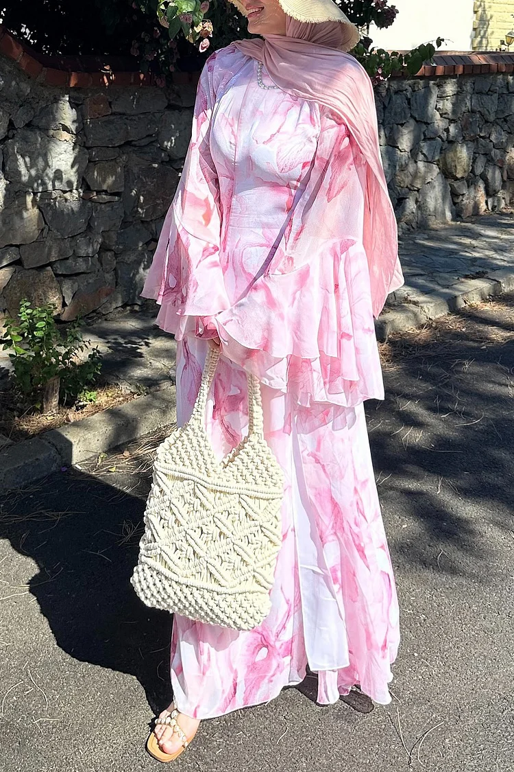 Flared Sleeve Printed V-Neck Dress Flared Sleeve Printed V-Neck Dress
