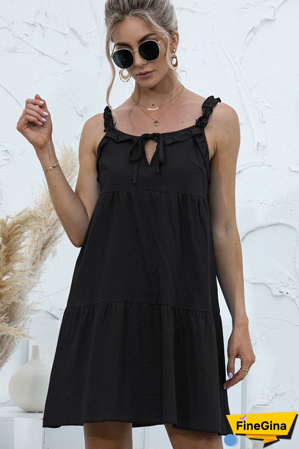 Fashion Solid Color V Neck Casual Mini Dress