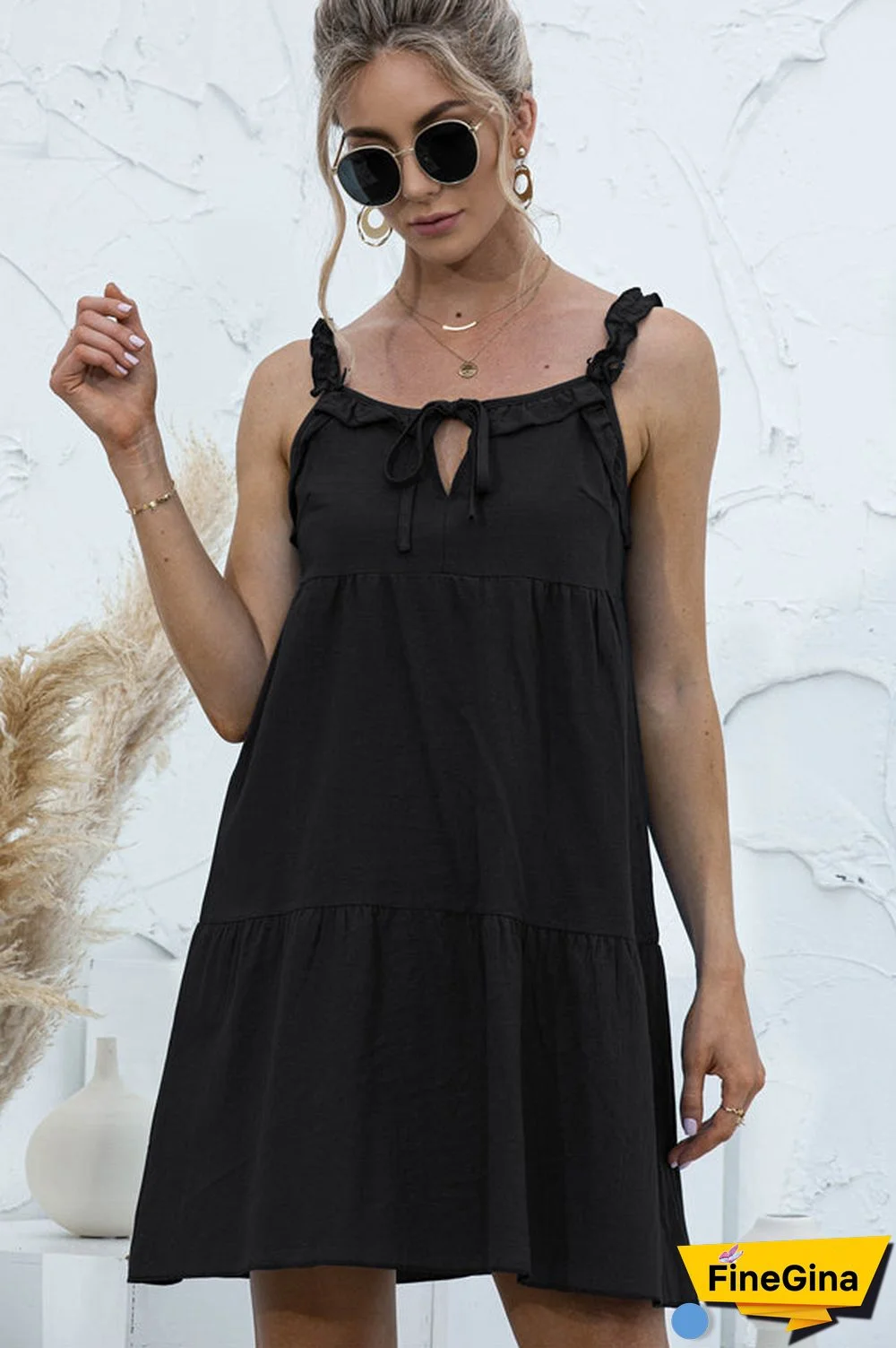 Fashion Solid Color V Neck Casual Mini Dress