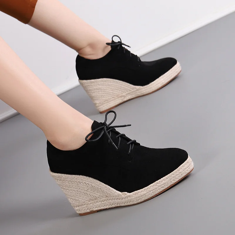Wongn Wongn And Winter New Pointed Slope Thick Bottom With Deep Mouth Shoes Fashion Single Shoes High Heel Thick Grass Hemp Rope Bottom