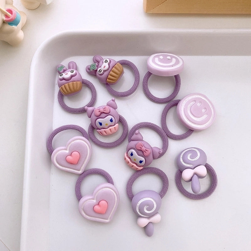 10 Colorful Cartoon Resin Children’s Small Size Finger Hair Bands High Elastic Braided Hair Bands Cute Baby Hair Accessories