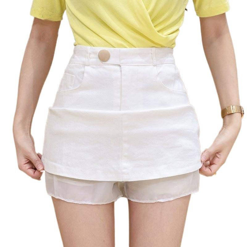 High-Waisted Bodycon Denim Mini Skirt with Built-in Shorts