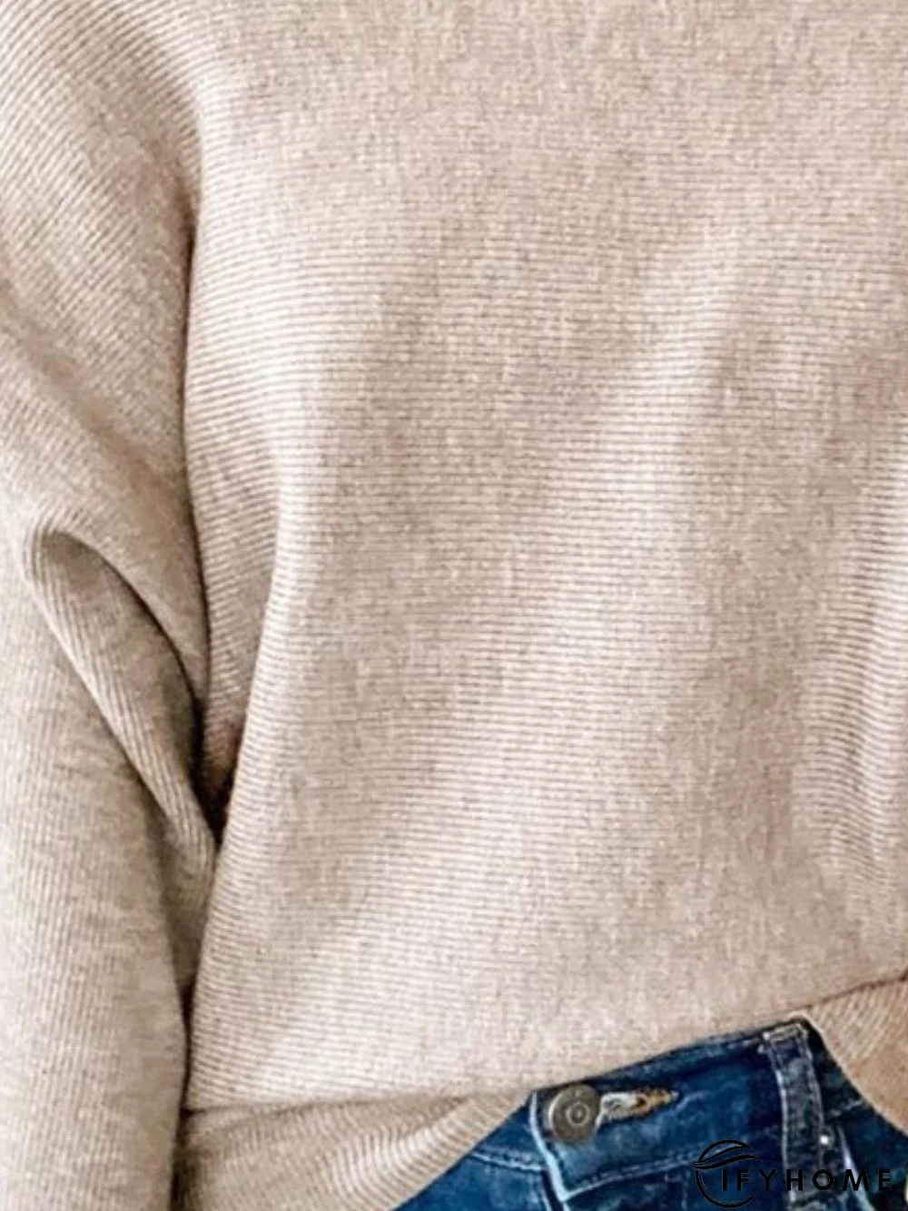 Light Coffee Solid Off Shoulder Cold Shoulder Casual Long Sleeve Sweater | IFYHOME