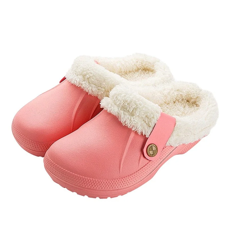 2021 Winter Waterproof Slippers Women Men Winter Shoes Plush Warm Flat Home Shoes Woman Soft Comfort Female Shoes Clogs Slippers
