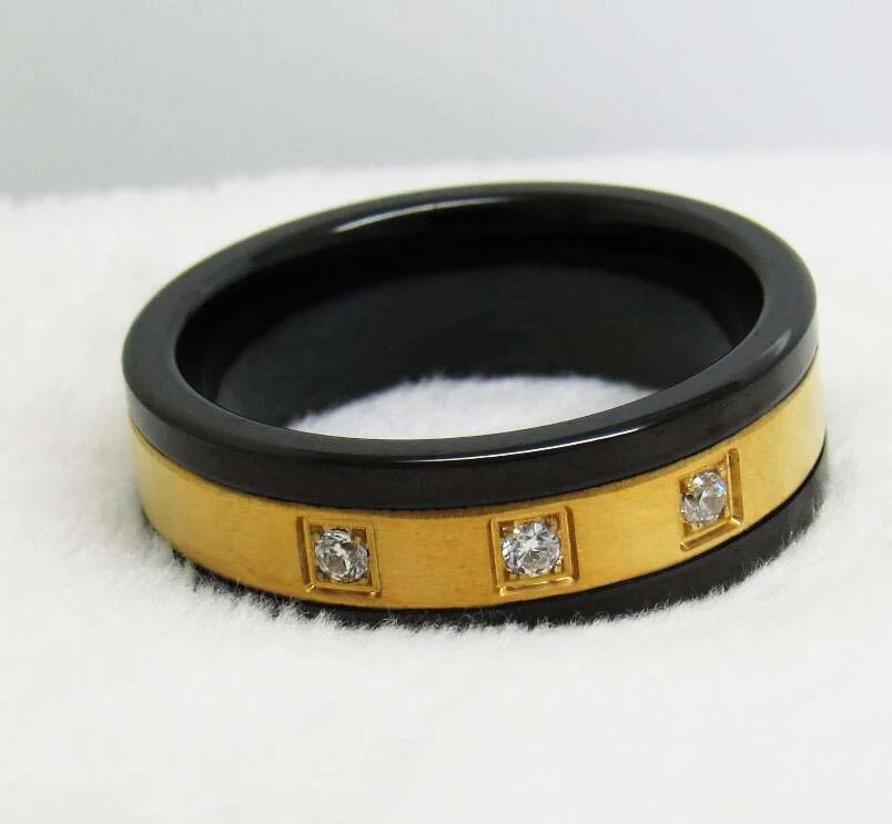 6MM 8MM Mens Women Tungsten Gold Silver Crystal Wedding Bands Two Tone 3 CZ Stone Promise Marriage Couple