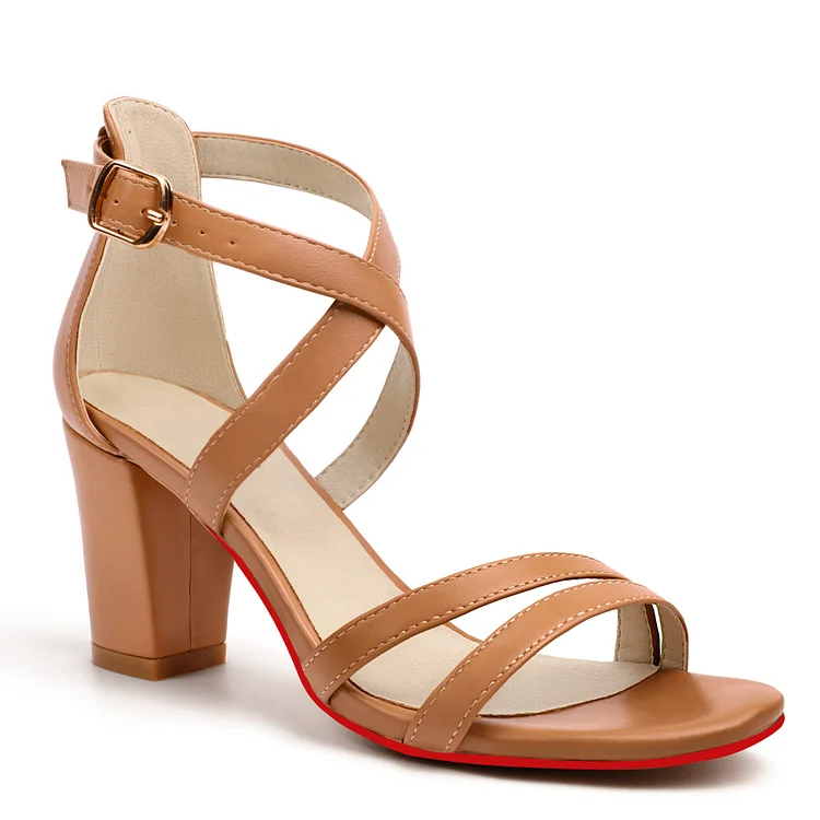 75mm Red Bottom Heels Peep Toe Cross Ankle Strap Pumps Chunky High Heels Dress Sandals VOCOSI VOCOSI