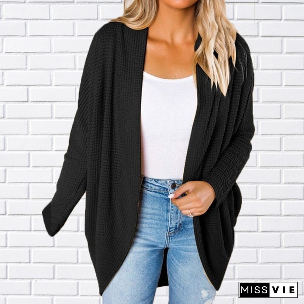 Women Loose Casual Long Sleeve Pure Color Plus Size V Neck Coat Autumn Cardigan Sweater Coat Plus Size XS-8XL