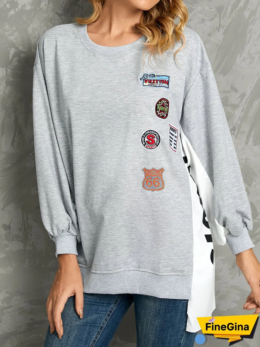 Icon Pattern Graphic Asymmetrical Casual Sweatshirt