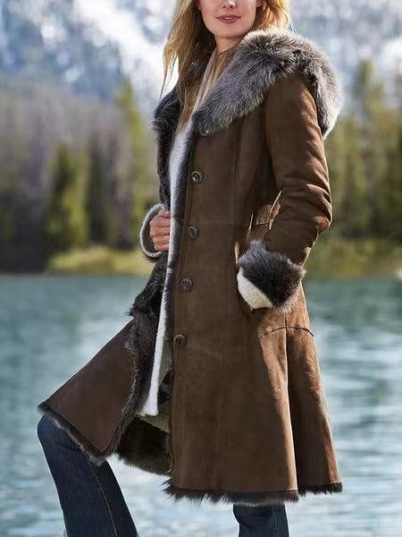 Casual Faux Suede Lapel Collar Trench Coats