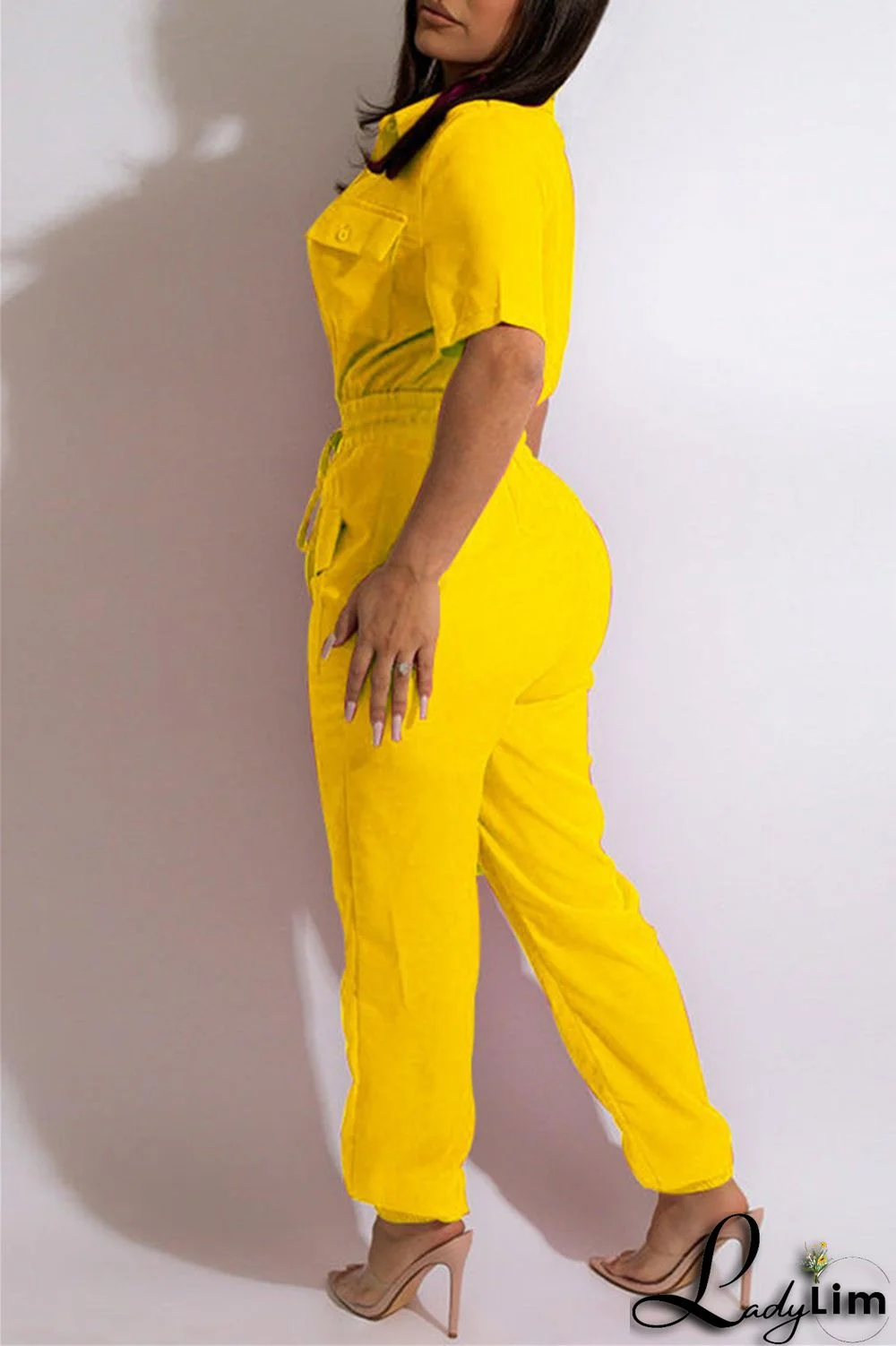 Green Fashion Casual Solid Patchwork Turndown Collar Regular Jumpsuits