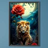 Diamond Painting-DIY Full Round Drill Night Lion Red Rose(40*60M)