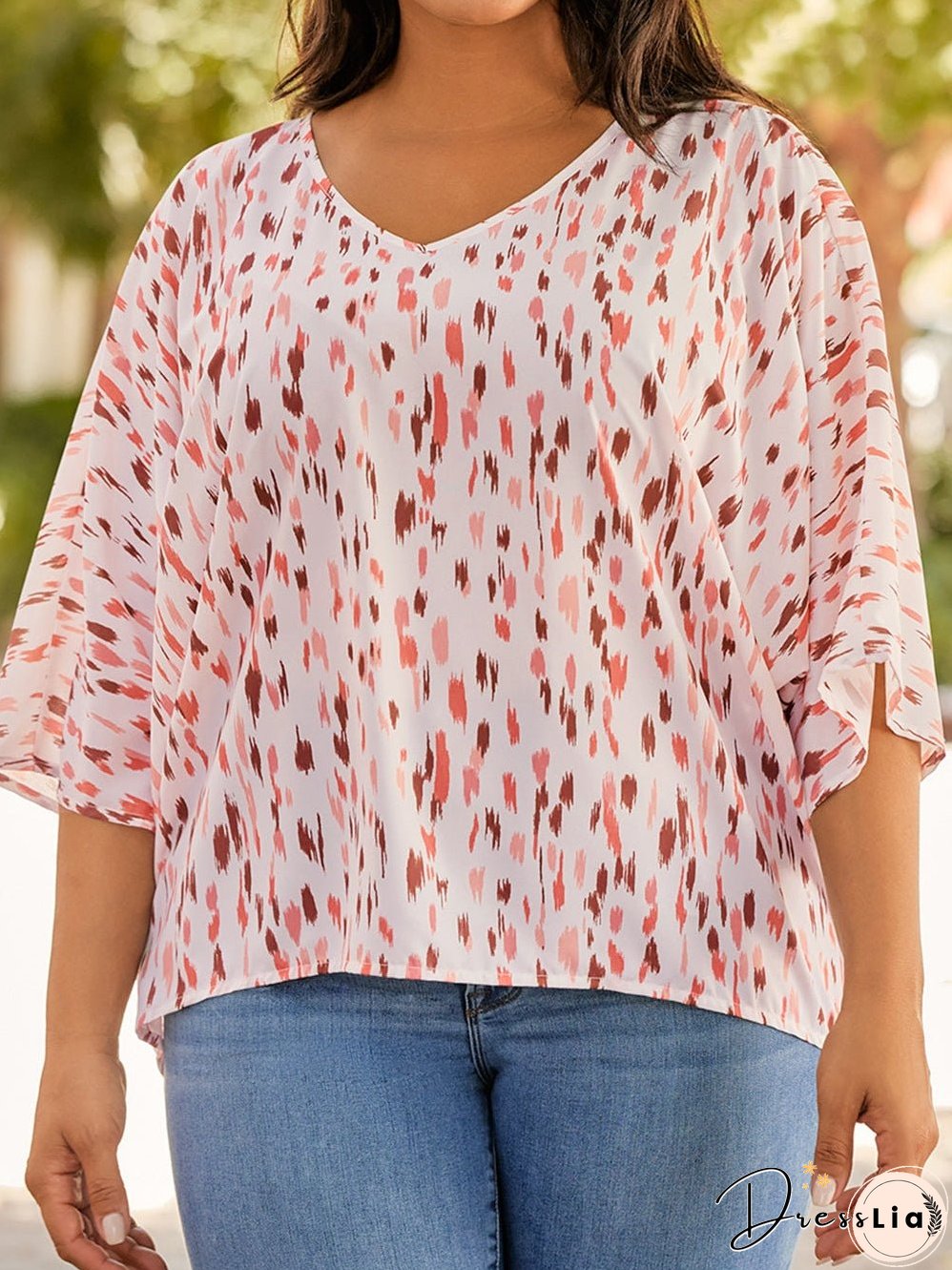 Pink Leopard Print Oversized Dolman Sleeve Plus Size Blouse