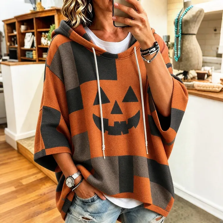 Women's Halloween With Spooky Face Printing Hoodie