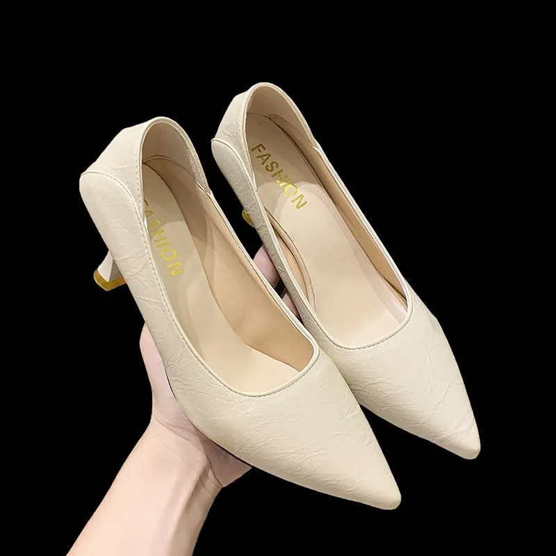 Breakj Breakj High Heels Fine Heel 2025 New French Commuting Work Career Black Single Shoes Soft Leather Women's Shoes Spring