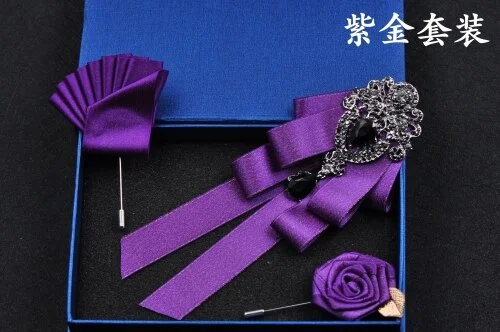 High-quality Fashion Handmade Red Diamond Bow Tie Wedding Collar Bowtie Brooch Pocket Towel Square Set Gifts for Men Accessories