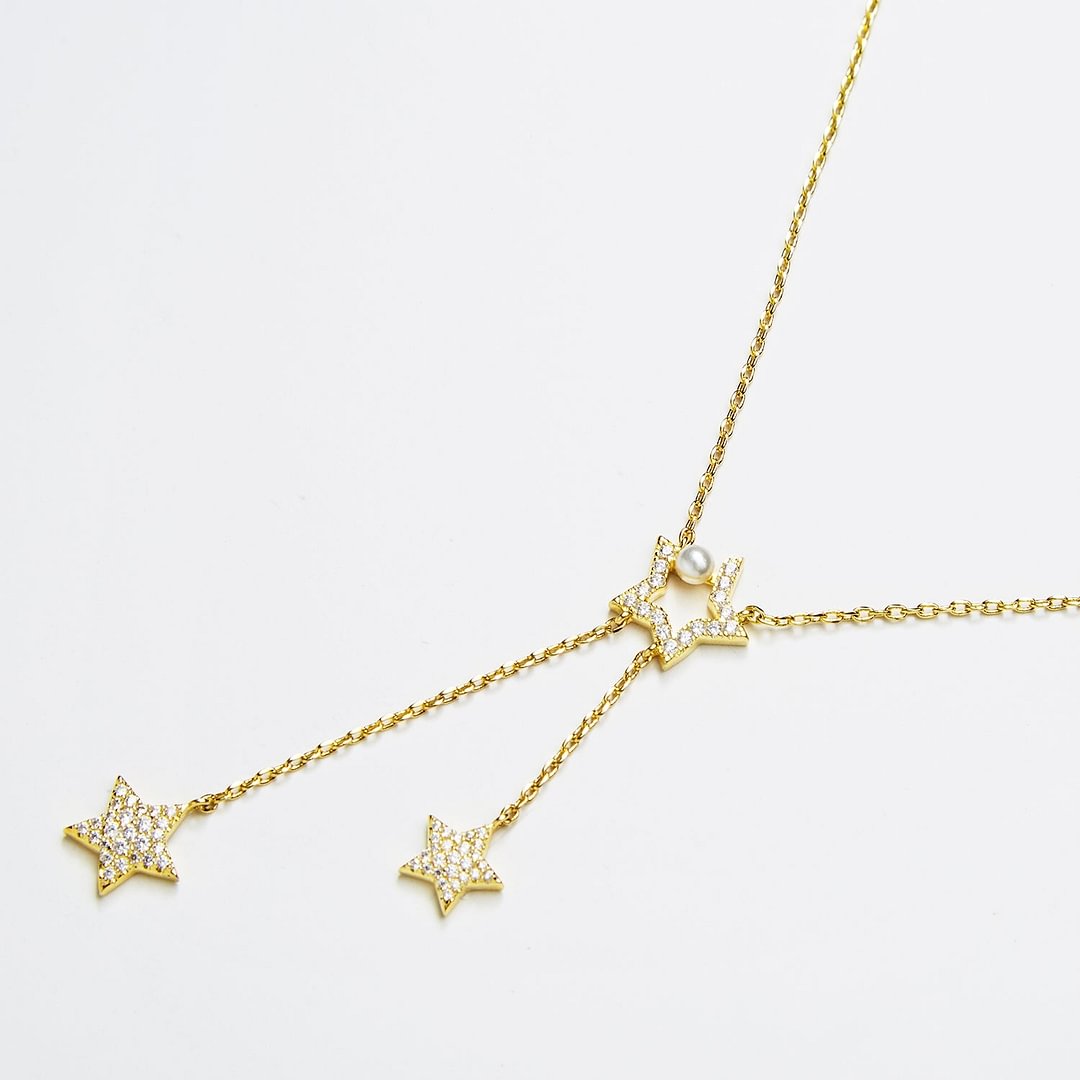 Shooting Stars Feature Pearl 14K Gold Necklace