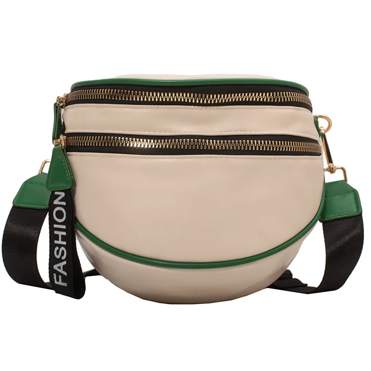 Women Crossbody Bags Large Leather Hit Color Saddle Handbag (White+Green)