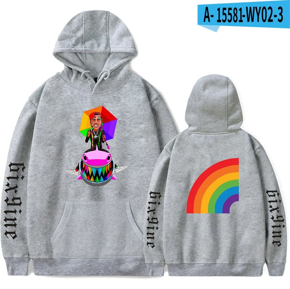 6ix9ine Hoodie Shark Rainbow Floral Streetwear Hooded Sweatshirt