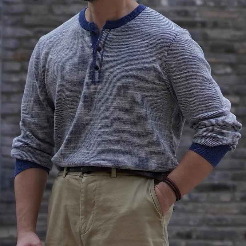 Vintage Indigo Long-Staple Cotton Henley Shirt