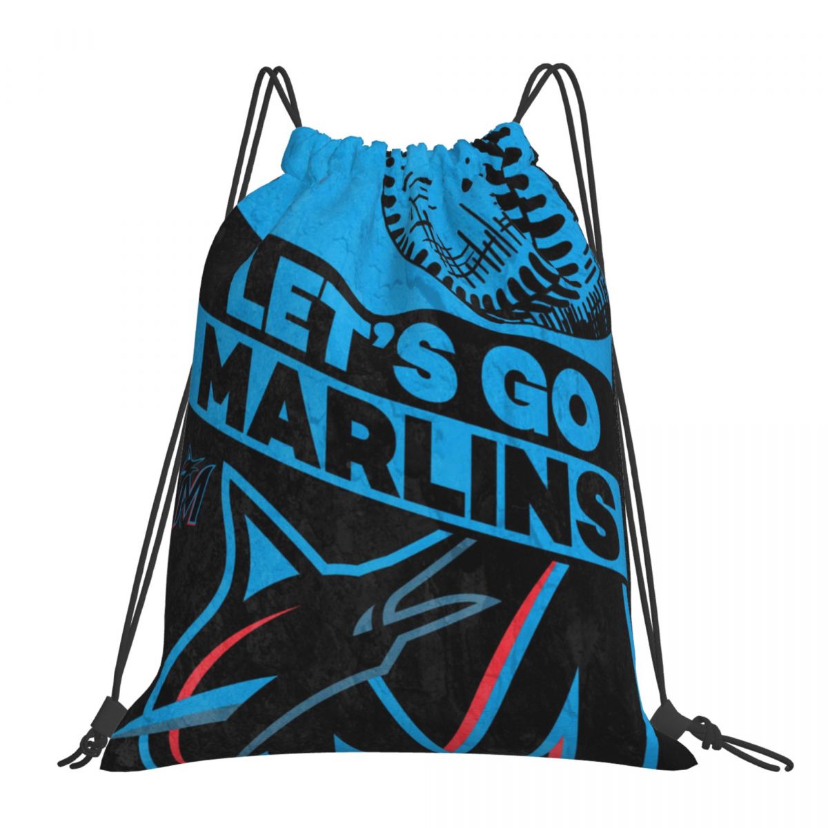 Miami Marlins Logos Waterproof Adjustable Lightweight Gym Drawstring Bag