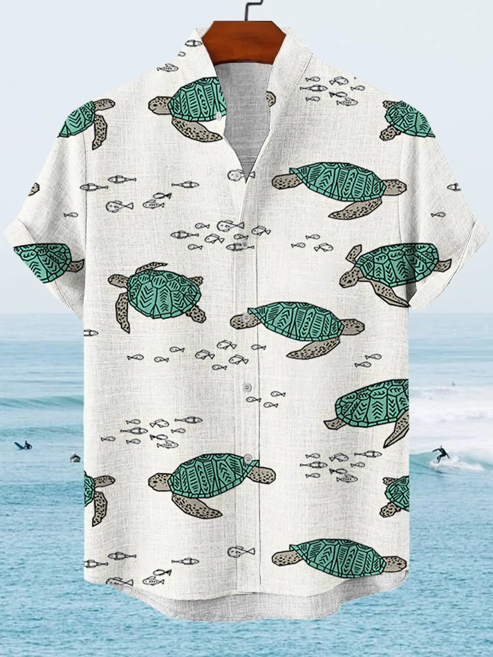 Men's Vacation Hawaii Cartoon Turtle Print Shirt