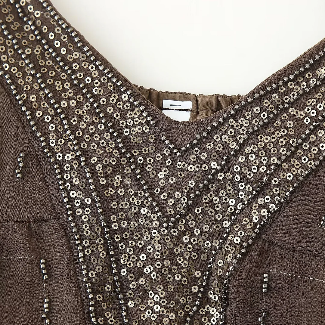 Nigikala Nigikala Women's Explosive Beaded T-Colluded Embroidered Sling Skirt