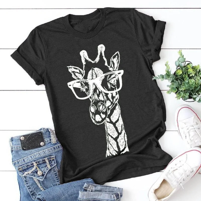 Woman Tshirts Animal Print Giraffe Harajuku Shirts Summer Short Sleeve Graphic T Shirts Y2k Tops Casual Funny T-shirts Tops