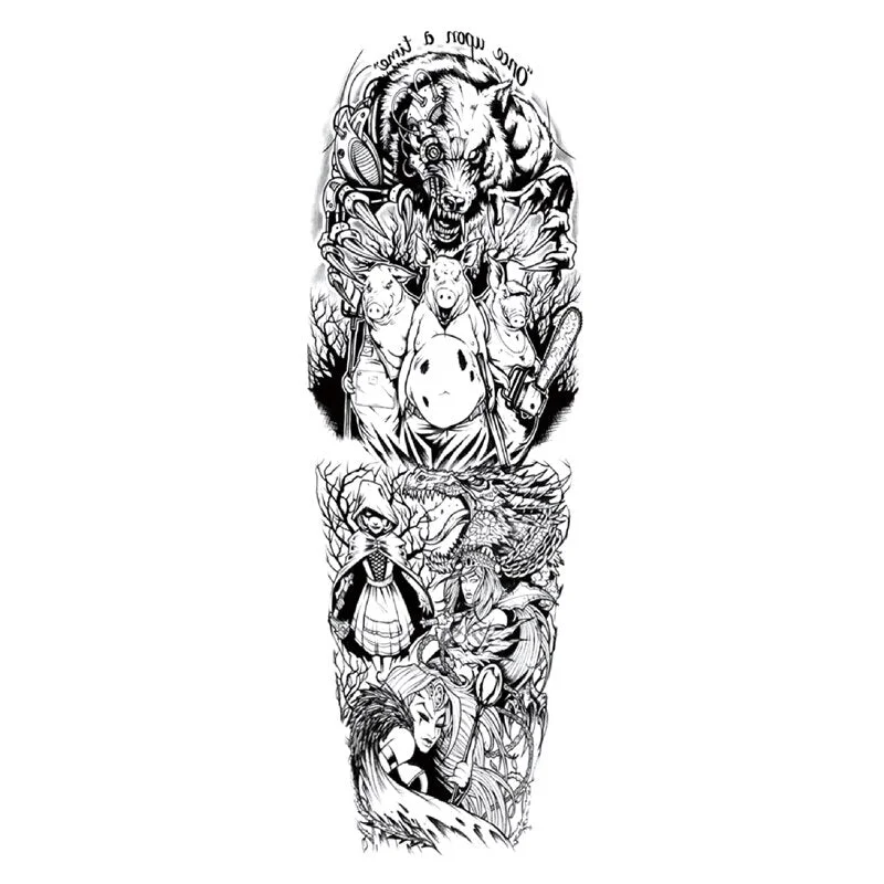 Sdrawing Tattoos Arm Sleeve Man Skeleton Hand Tiger Fish Fox Animal Stickers Supernatural Fake Tattoo Evil For Men Waterproof 1028-0