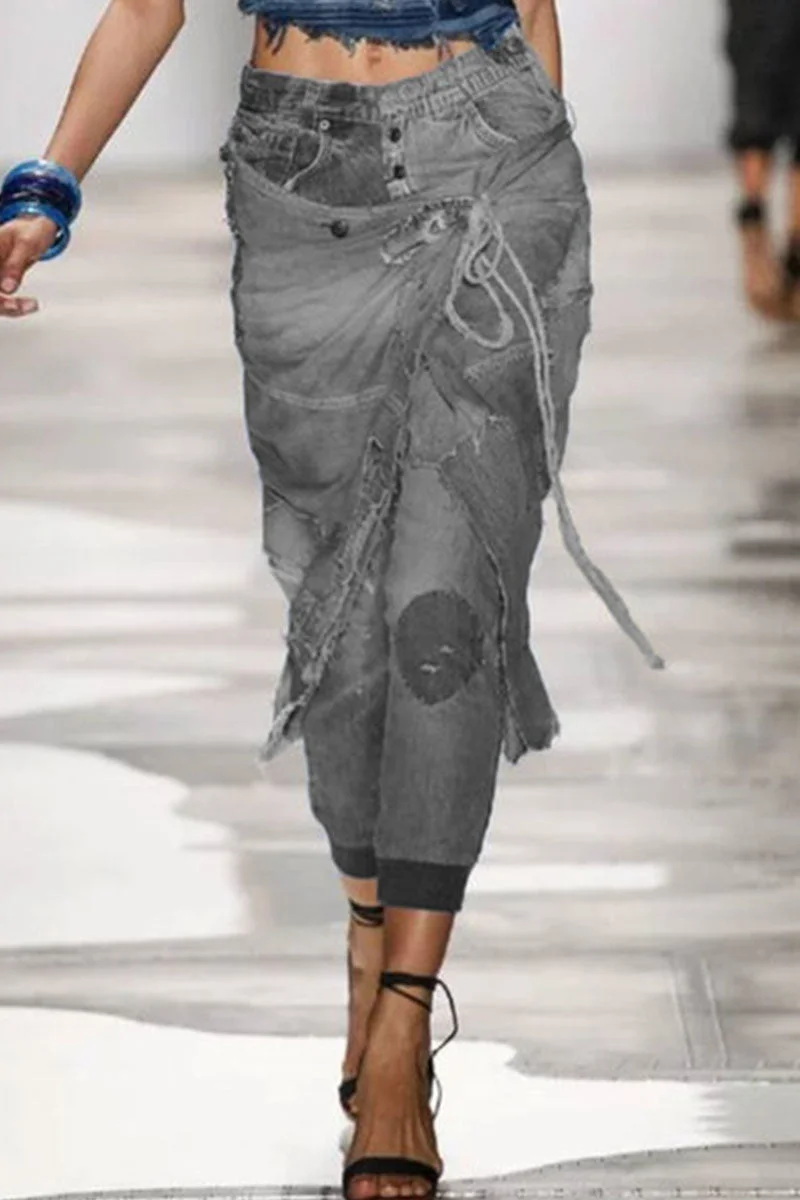 Fashion Street Solid Patchwork Mid Waist Harlan Denim