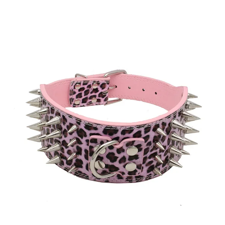 3 Inch Wide Spikes Studded Leather Pet Dog Collar For Large Breeds Pitbull Doberman