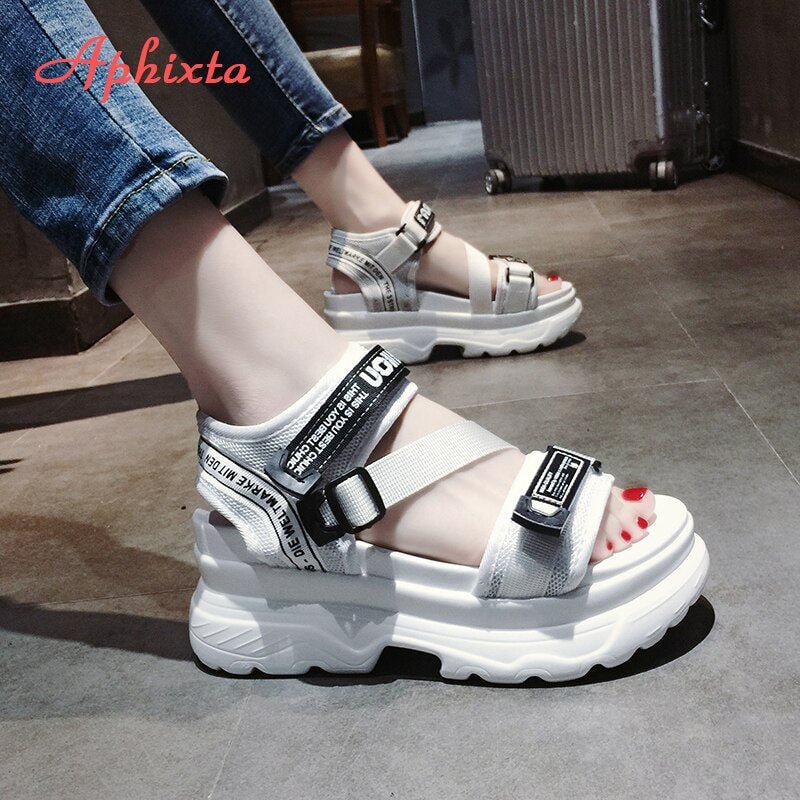 Aphixta Big Size 43 Luxury Designers Platform Women Sandals Black Chunky Sandal Sports 7cm Wedge Shoes For Woman Summer Shoes