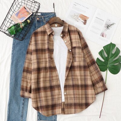 Plaid Shirts Womens Blouses Top Female Long Sleeve Checked Tops Loose Female Outwear Lady Casual Spring Autumn Shirts