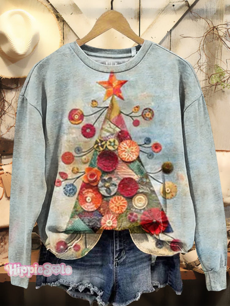 Women’s Christmas Tree Texture Pattern Prints Casual Sweatshirt Multicolor / S