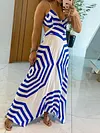 Plain Striped Backless Condole Belt Maxi Dress