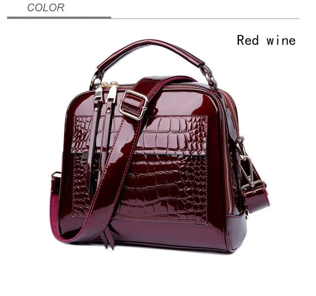 SWDF New Designer Women's Handbags Quality Oil Pu Women Messenger Bag Crocodile Pattern Patent Leather Shoulder Bags Ladies
