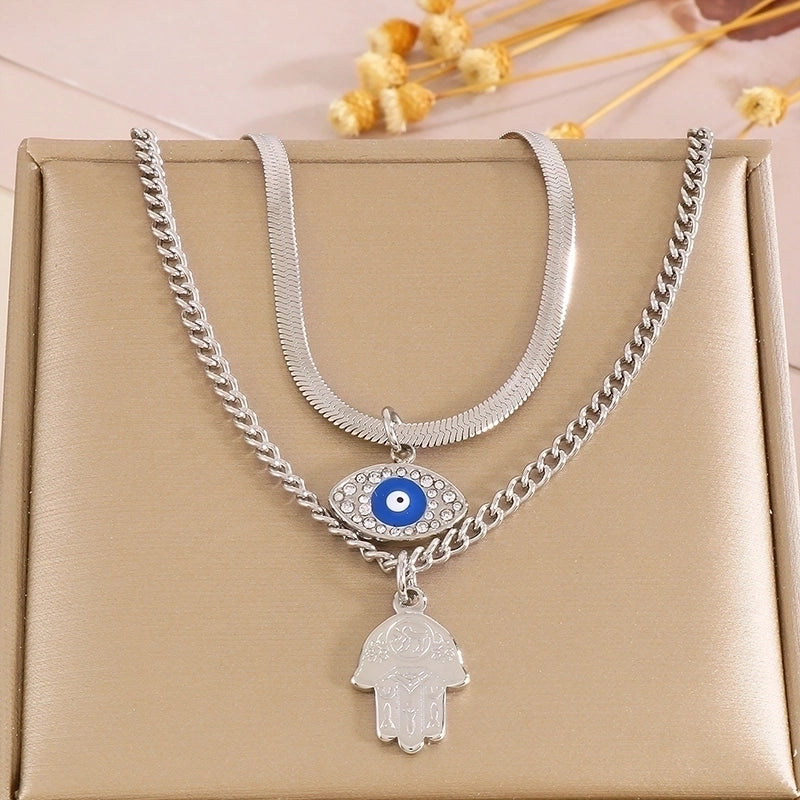 Sweet Palm Stainless Steel 18K Gold Plated Patchwork Layered Necklaces