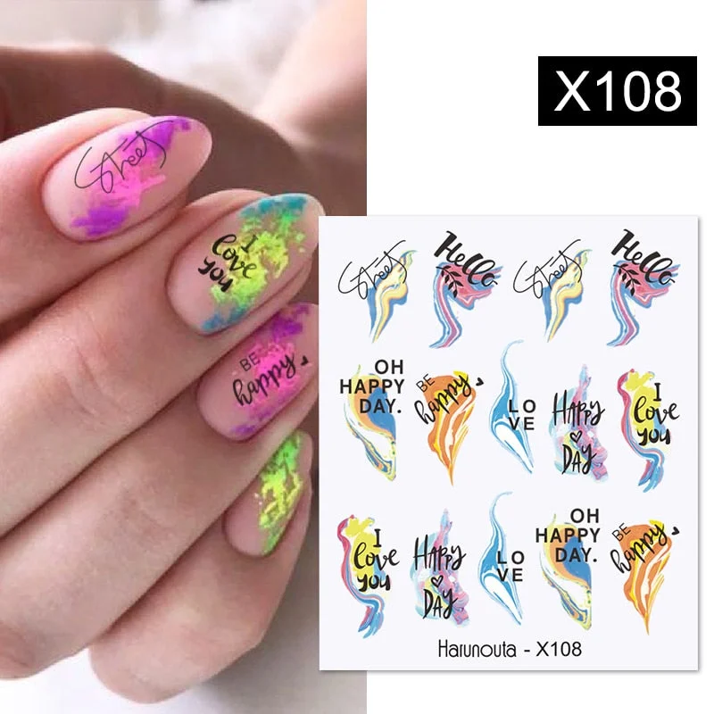 Harunouta Geometry Color Wave Love Heart Pattern Water Decals Stickers Butterfly Dragon Slider For Nails Art Decoration DIY-Nail Inspo