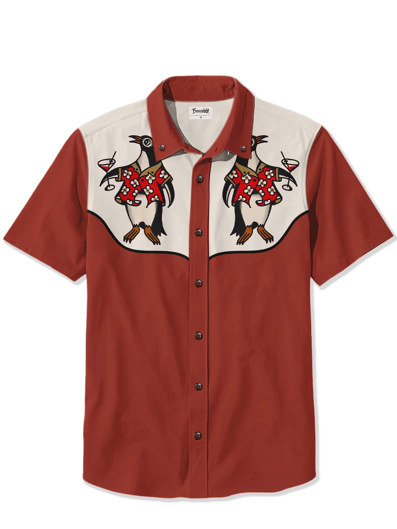 Vintage Floral Shirt Wearing Penguins And Cocktails - 100% Cotton Shirt