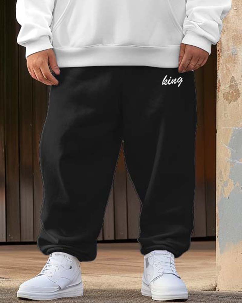 Men's Street Fashion All-match Gradient Houndstooth Stitching Plus Size Hoodie Set