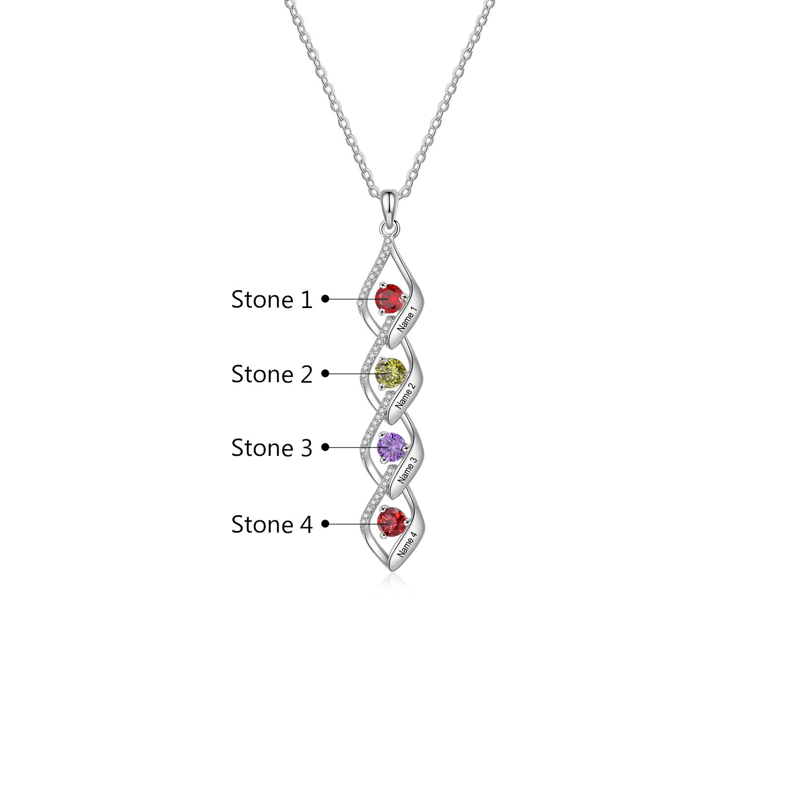 4 Names - Personalised Pendant Necklace Custom Birthstones & Names Necklace Birthday Gift for Her-Jessemade AU