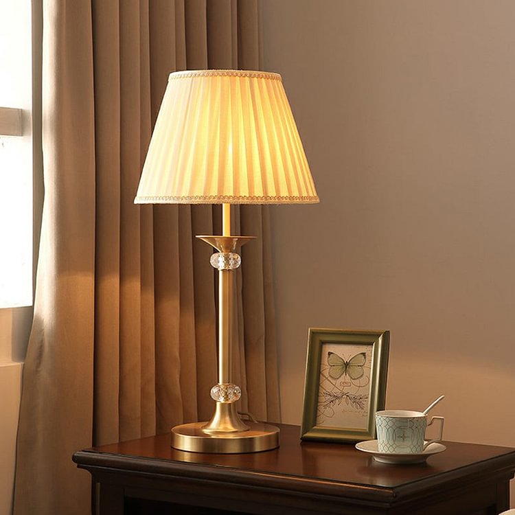 Modern Empire Shade Table Lamp Pleated Fabric Single Bedside Night Light in Brass