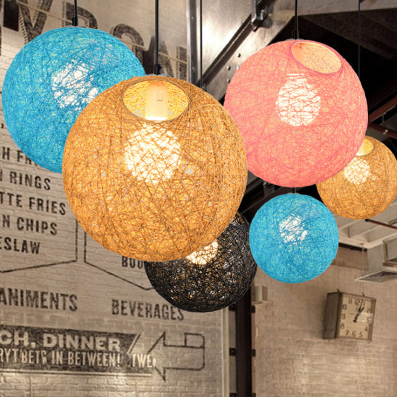 Arturest Pendant Light Colorful Rattan Ball Pendant Light Woven Wicker Ceiling Hanging Lamp