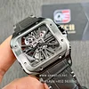 Cartier Santos Large Skeleton WHSA0009 Black ADLC steel case with leather strap 40mm Super Clone
