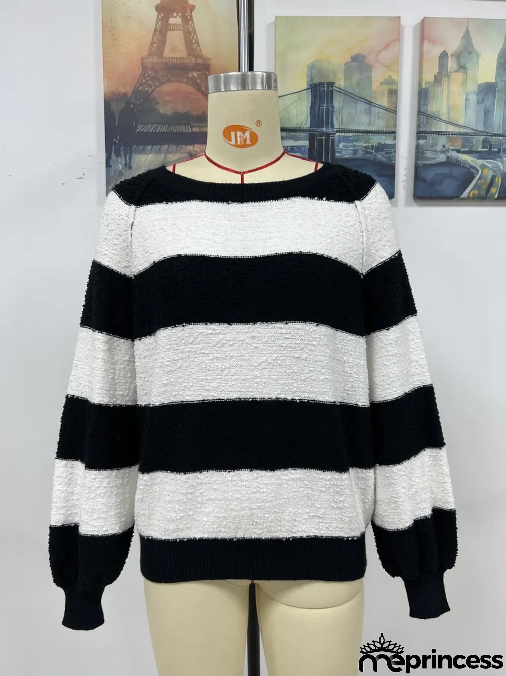 Winter women's Patchwork striped knitting shirt pullover loose sweater women