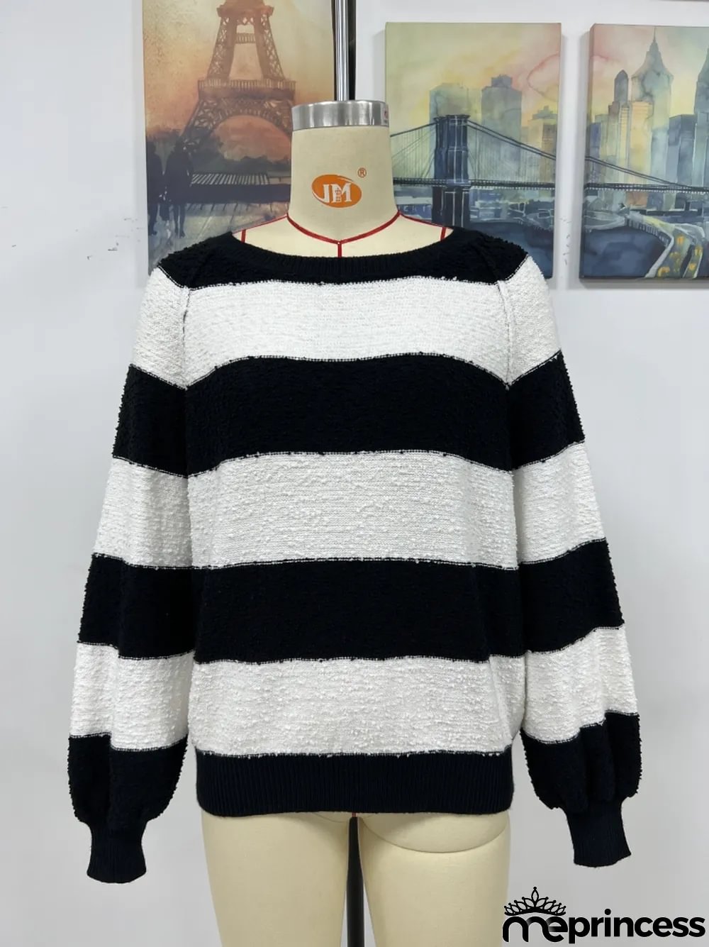 Winter women's Patchwork striped knitting shirt pullover loose sweater women